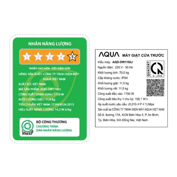 Máy giặt Aqua Inverter 11 kg AQD-DW1100J.BK