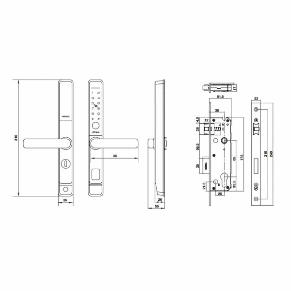 Khóa điện tử Hafele cửa nhôm DL6600-SL (912.20.144)