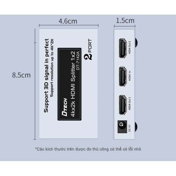 Bộ chia HDMI 1 vào 2 ra 4K Dtech DT-7142A