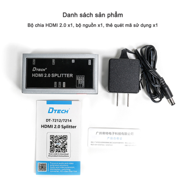 Bộ chia HDMI 1 vào 2 ra 4K Dtech DT-7212