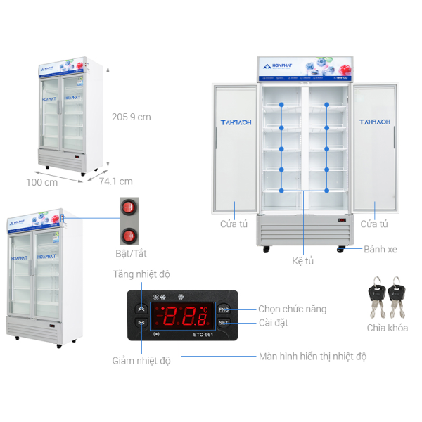 Tủ mát Hòa Phát Inverter 526 lít HSR D8526