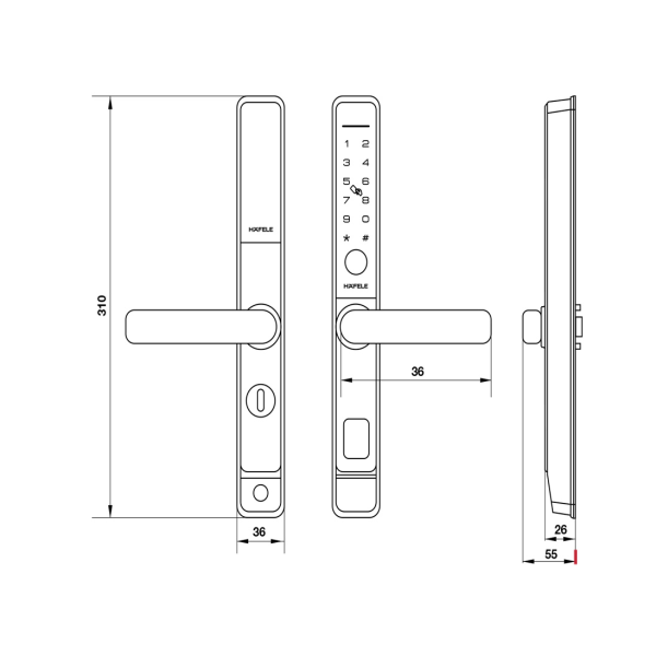 Khóa điện tử Hafele cửa nhôm DL6600-SW (912.20.145)