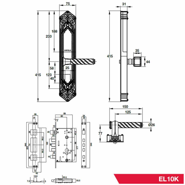 Khóa điện tử Hafele EL10K (912.05.317) - Màu vàng