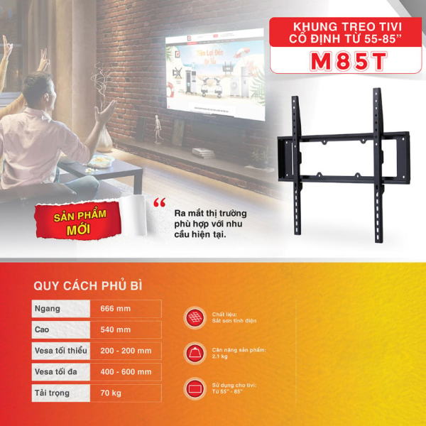 Khung treo tivi cố định Cảnh Phong M85T (55 - 85 inch)