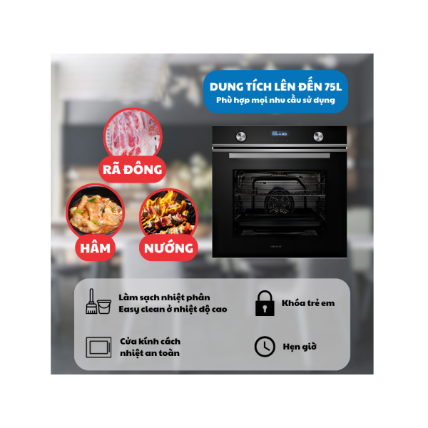 Lò nướng âm tủ GrandX GX75V8 - 75 lít