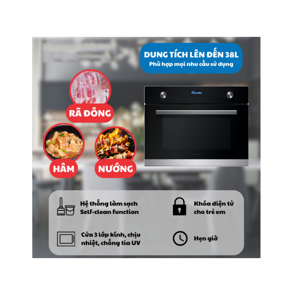 Lò nướng tích hợp lò vi sóng âm tủ GrandX GX38MW6