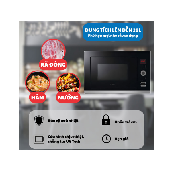 Lò nướng tích hợp lò vi sóng lắp âm tủ GrandX GX30MW5