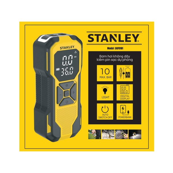 Máy bơm hơi dùng pin Stanley SXIF0101 (có đèn led, sạc dự phòng)
