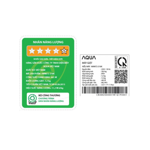 Máy giặt lồng đứng Aqua 7.2kg AWM72-316K(S)
