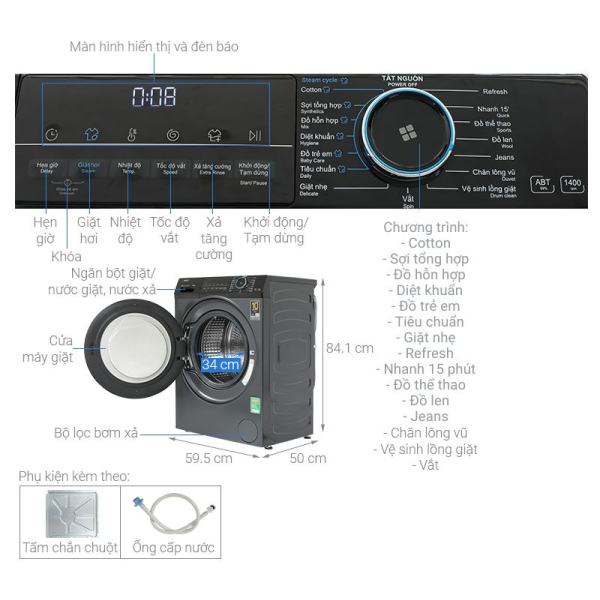 Máy giặt Aqua Inverter 10 kg AQD-DW1000J.BK