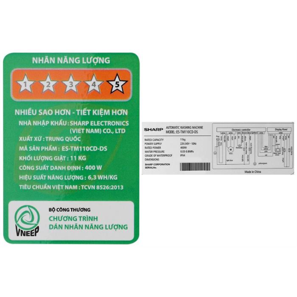  Máy giặt Sharp cửa trên 11kg ES-TM110CD-DS