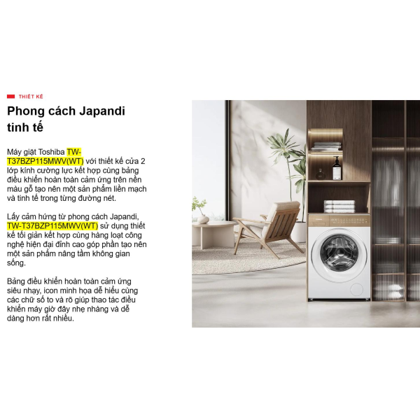 Máy giặt Toshiba Inverter 10.5kg TW-T37BZP115MWV(WT)