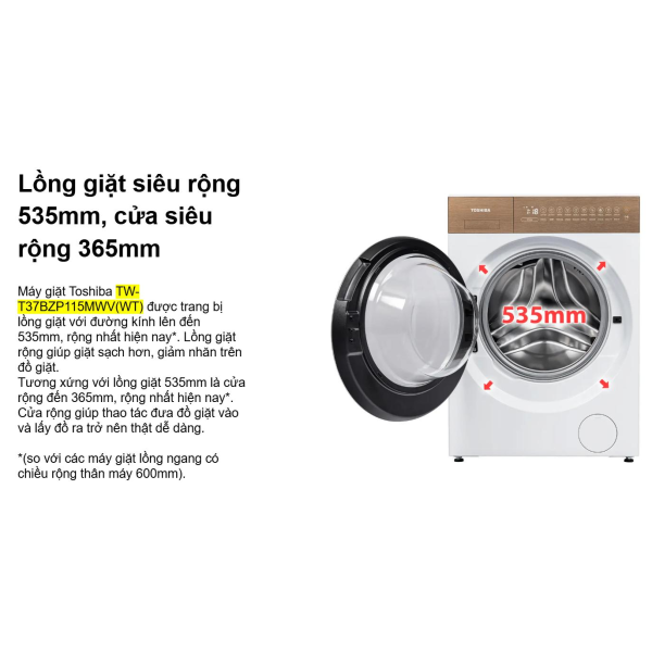 Máy giặt Toshiba Inverter 10.5kg TW-T37BZP115MWV(WT)