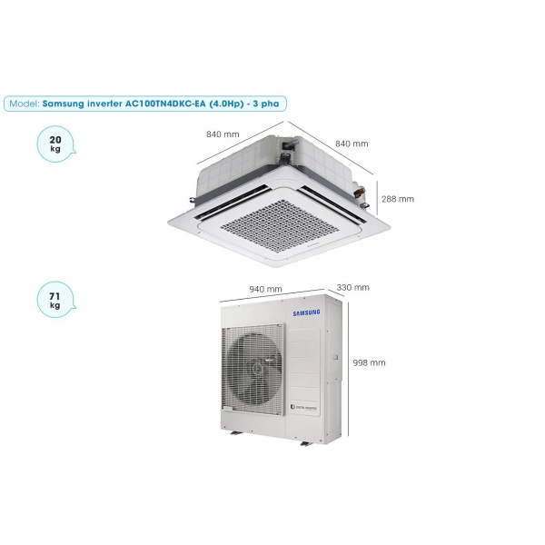 Máy lạnh Âm trần Cassette 4 Hướng Samsung Inverter 4 HP  AC100TN4DKC/EA