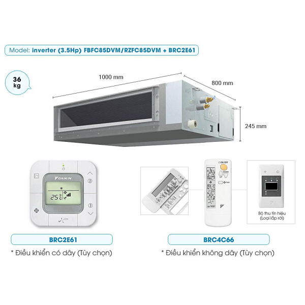 Máy lạnh âm trần nối ống gió Daikin Inverter 4HP FBFC100DVM9/RZFC100DVM  1 pha
