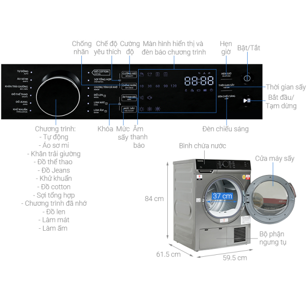 Máy Sấy Ngưng Tụ Toshiba 8 Kg TD-K90MEV(SK)