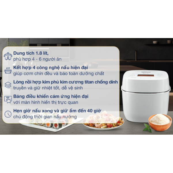 Nồi cơm điện cao tần áp suất chân không Toshiba RC-18VXWVN(W)