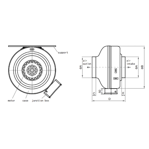 Quạt thông gió tròn nối ống đồng trục Nanyoo DPT 12-45B