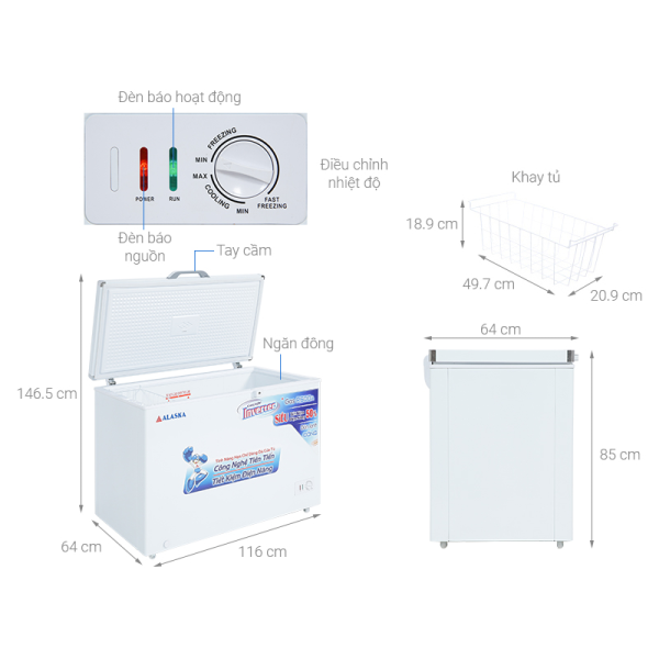Tủ đông Alaska Inverter 295 lít BD-400CI