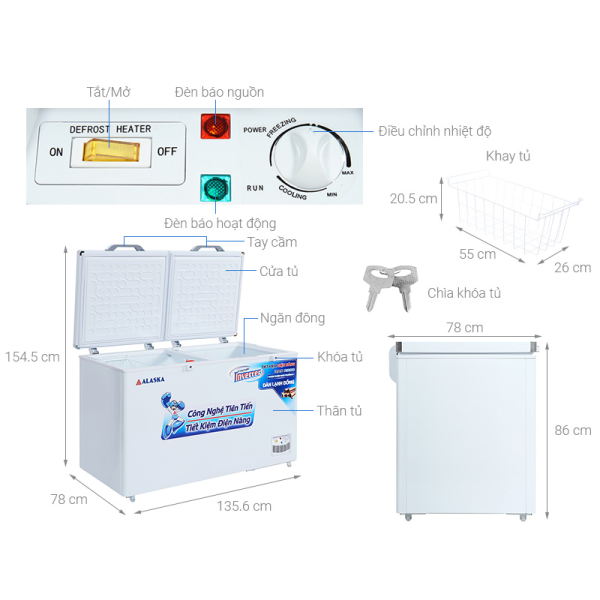 Tủ đông Alaska Inverter 419 lít HB-550CI