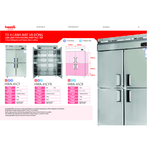  Tủ đông công nghiệp 4 cửa Happys HWA-45CF