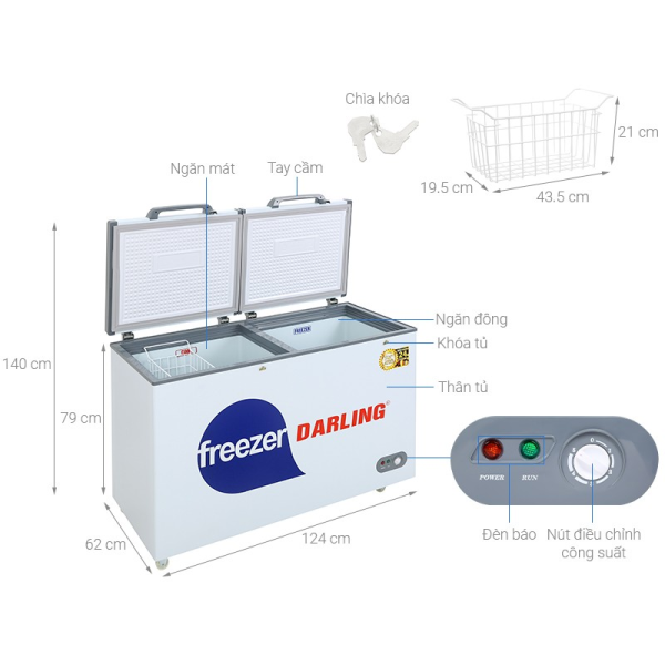 Tủ đông mát 2 ngăn Darling DMF-3999W2 370 lít