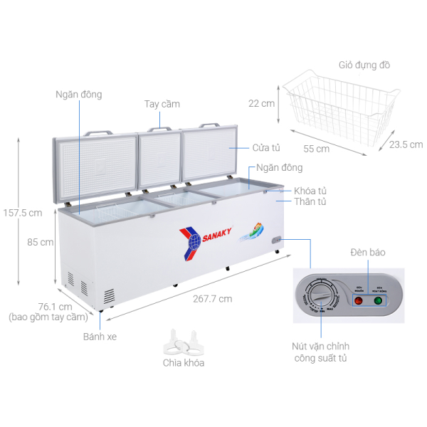 Tủ Đông Sanaky 900lít 3 cánh mở VH-1199HY