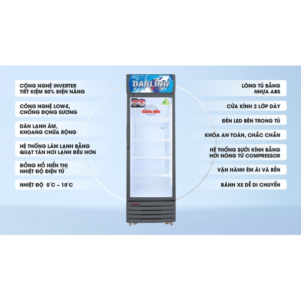 TỦ MÁT 1 CÁNH DARLING INVERTER 320L DL-3200A3 KÍNH LOW-E ĐEN