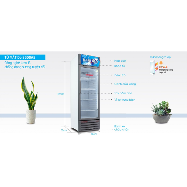 TỦ MÁT 1 CÁNH DARLING INVERTER DL-3600A5 380L KÍNH LOW-E ĐEN
