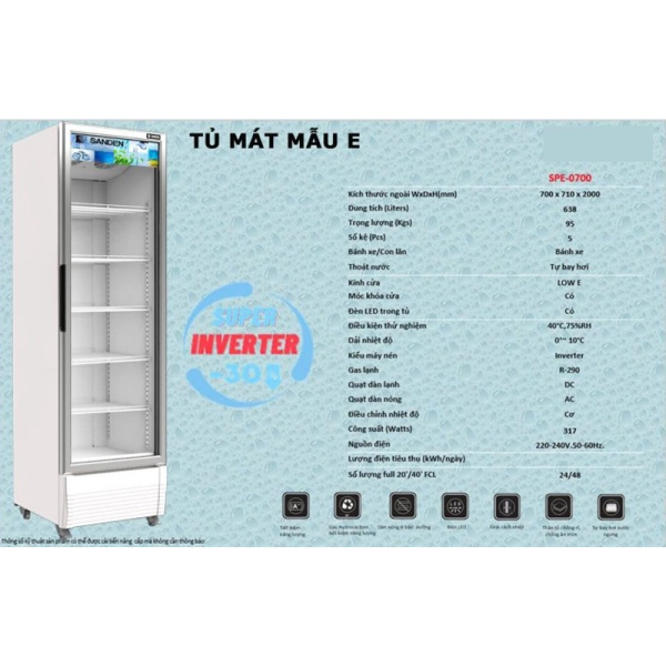 Tủ mát Sanden inverter SPE-0700 638L