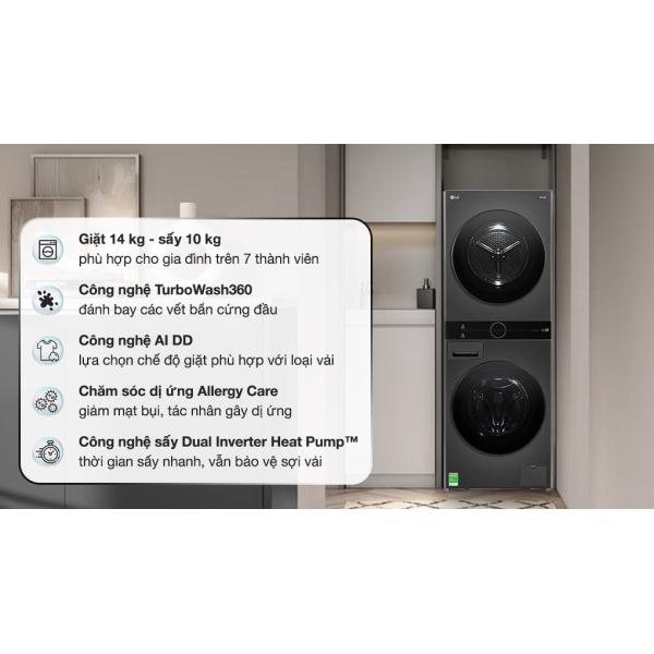 Tháp máy giặt cao cấp LG WashTower 14Kg + sấy 10Kg WT1410NHB