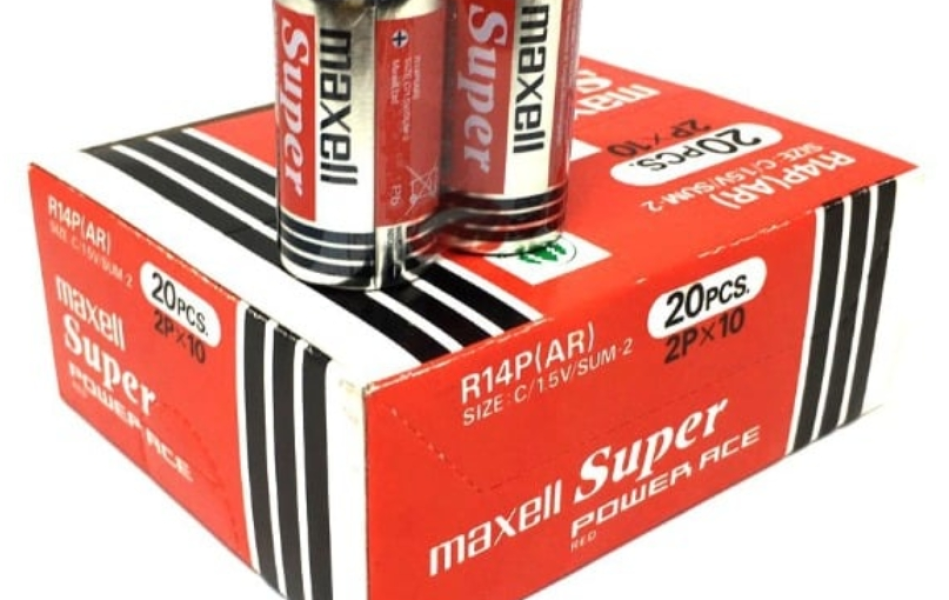 Pin Maxell R14P(AR)2P - THÙNG PIN TRUNG SIZE C MAXELL 1.5V R14P(AR) (200 viên / thùng) - Nhập Khẩu Indonesia