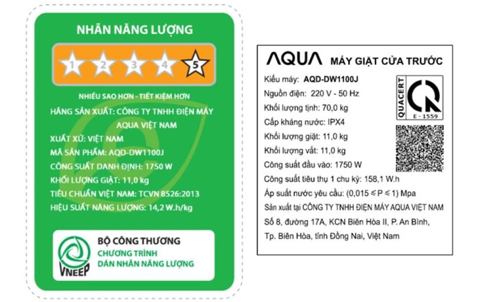 Máy giặt Aqua Inverter 11 kg AQD-DW1100J.BK