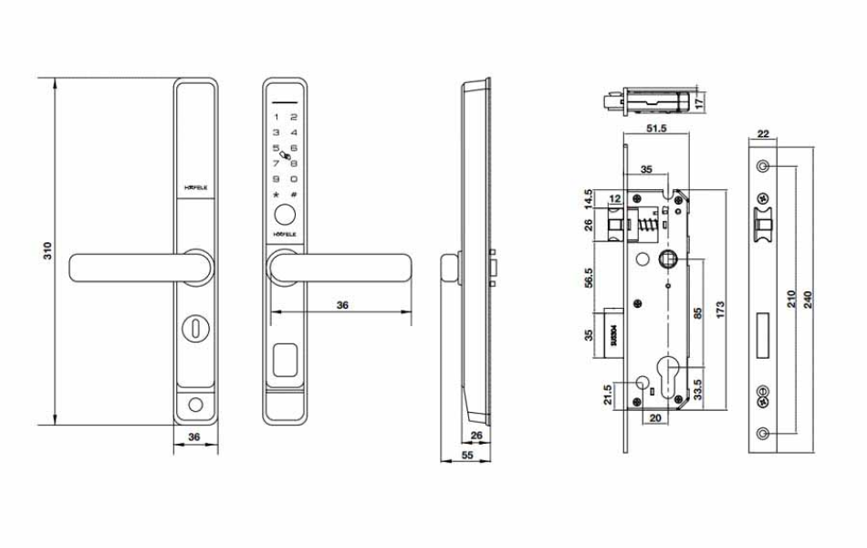 Khóa điện tử Hafele cửa nhôm DL6600-SL (912.20.144)