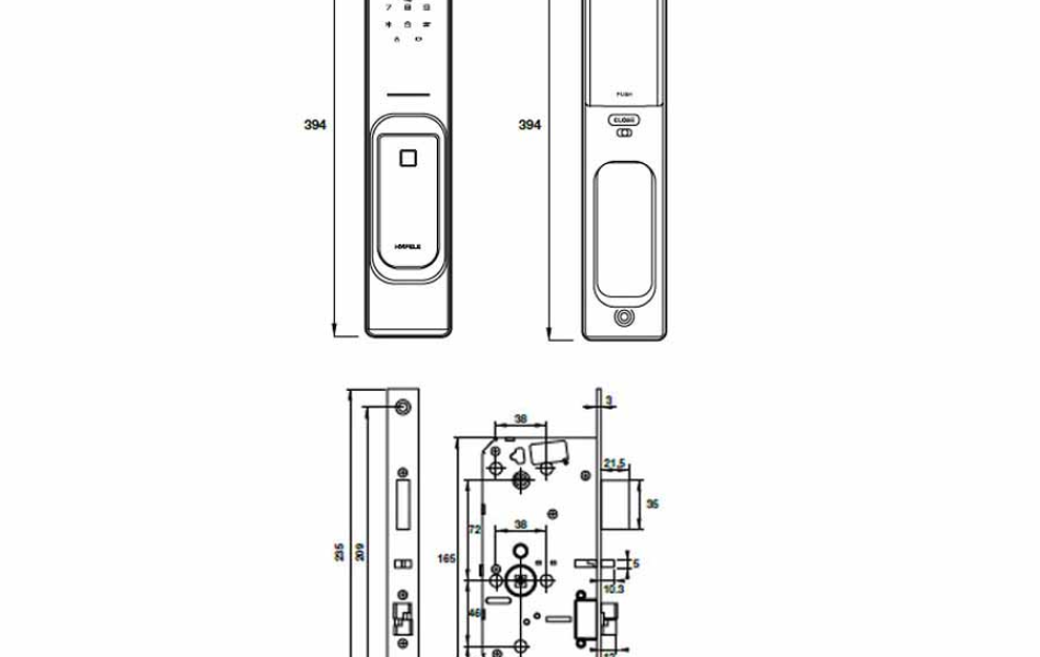 Khóa điện tử Hafele PP8100 (912.20.261) - Màu vàng đồng