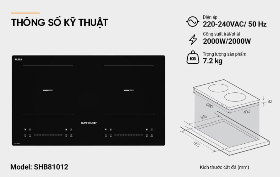 Bếp đôi điện từ Sunhouse SHB81012