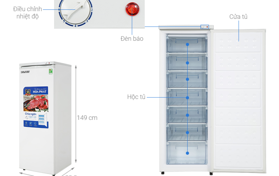 Tủ đông đứng Hòa Phát 208 lít HPF UAH6208