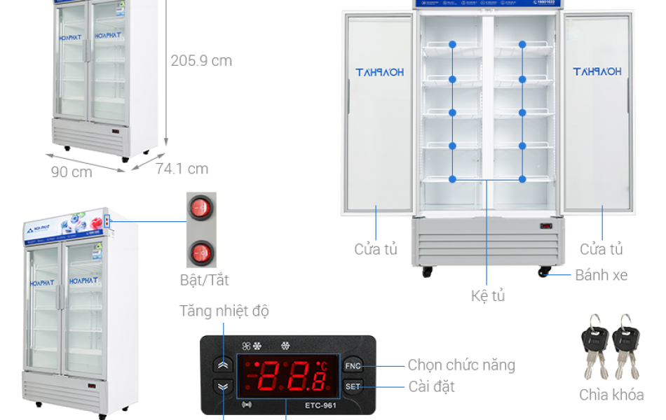 Tủ mát Hòa Phát Inverter 723 lít HSR D8723