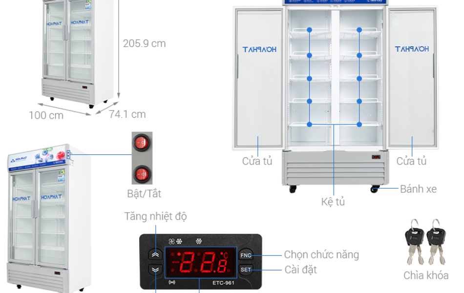 Tủ mát Hòa Phát Inverter 526 lít HSR D8526