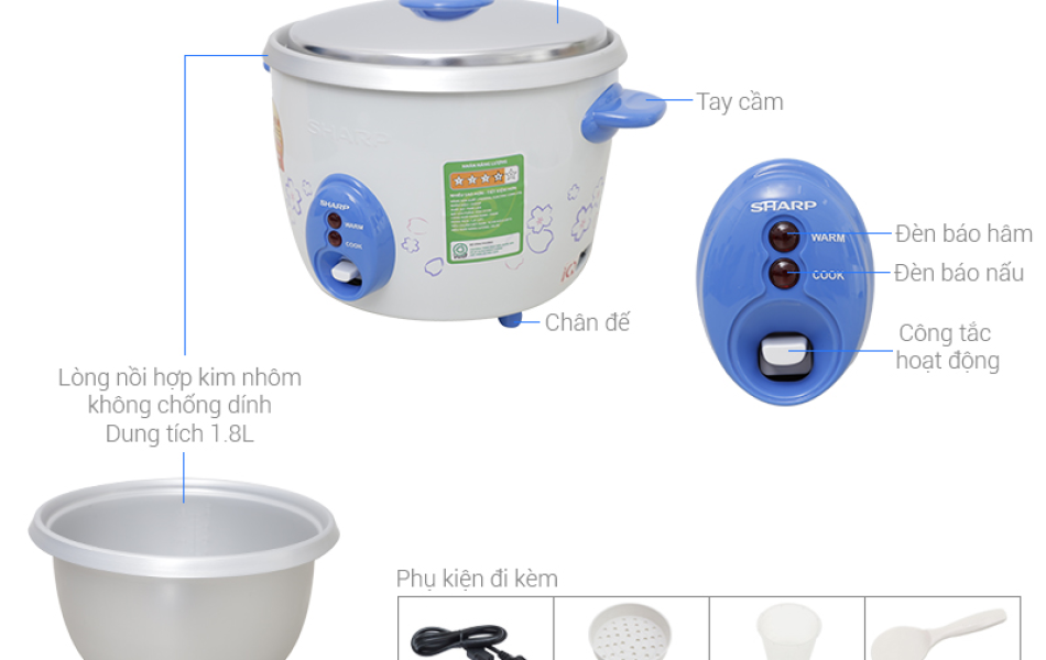 Nồi cơm điện nắp rời Sharp KSH-D19V
