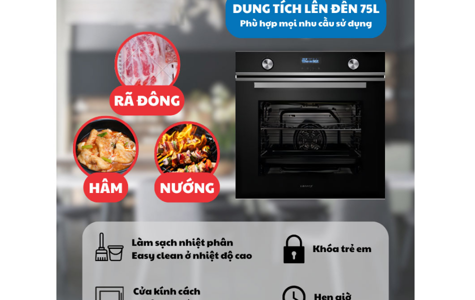Lò nướng âm tủ GrandX GX75V8 - 75 lít