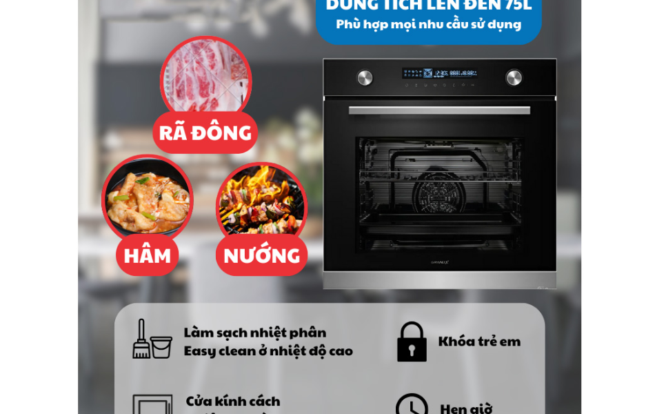 Lò nướng âm tủ GrandX GX75V9