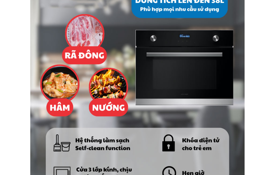 Lò nướng tích hợp lò vi sóng âm tủ GrandX GX38MW6