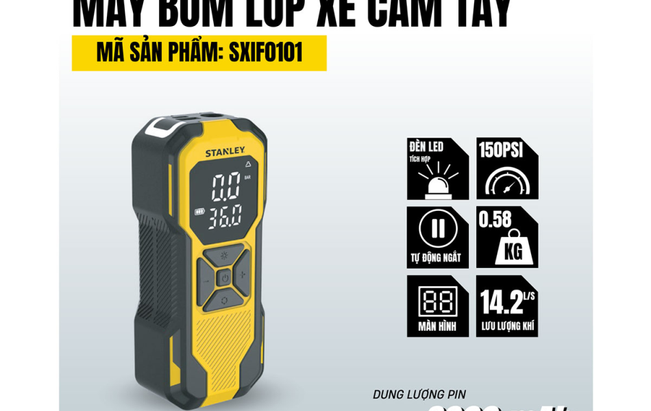 Máy bơm hơi dùng pin Stanley SXIF0101 (có đèn led, sạc dự phòng)