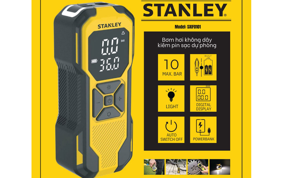 Máy bơm hơi dùng pin Stanley SXIF0101 (có đèn led, sạc dự phòng)