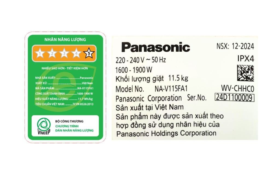 Máy giặt Panasonic Inverter 11.5kg NA-V115FA1LV (Mới)