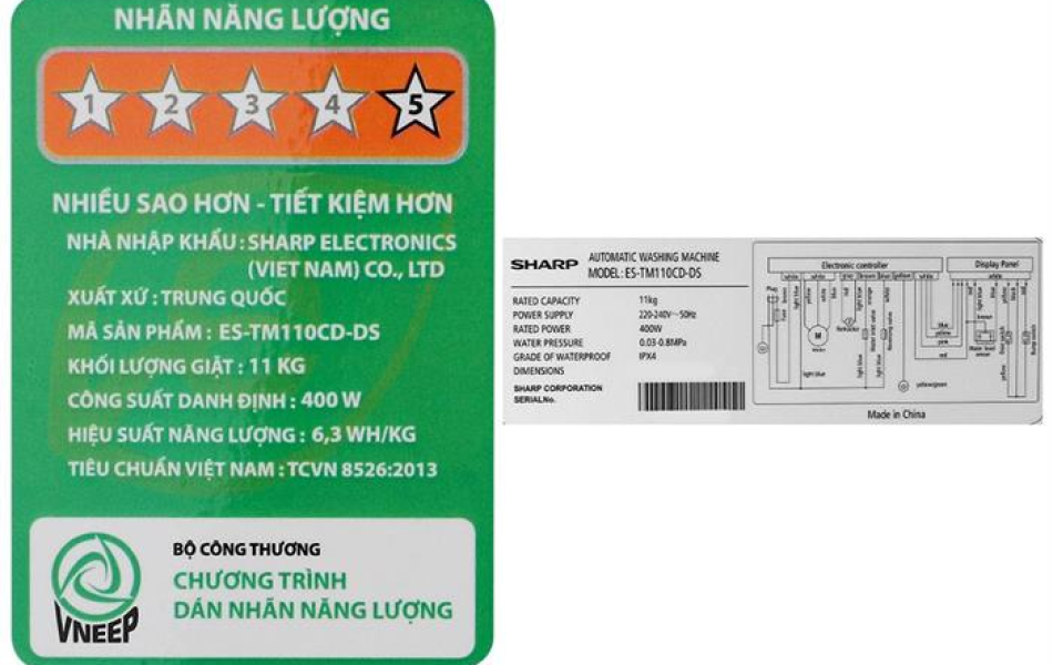 Máy giặt Sharp cửa trên 11kg ES-TM110CD-DS