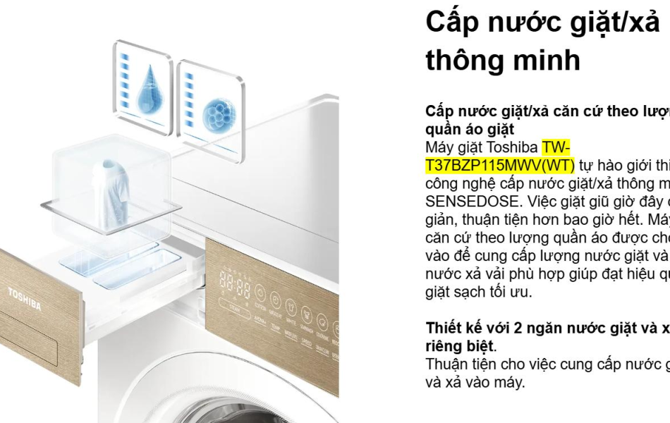 Máy giặt Toshiba Inverter 10.5kg TW-T37BZP115MWV(WT)