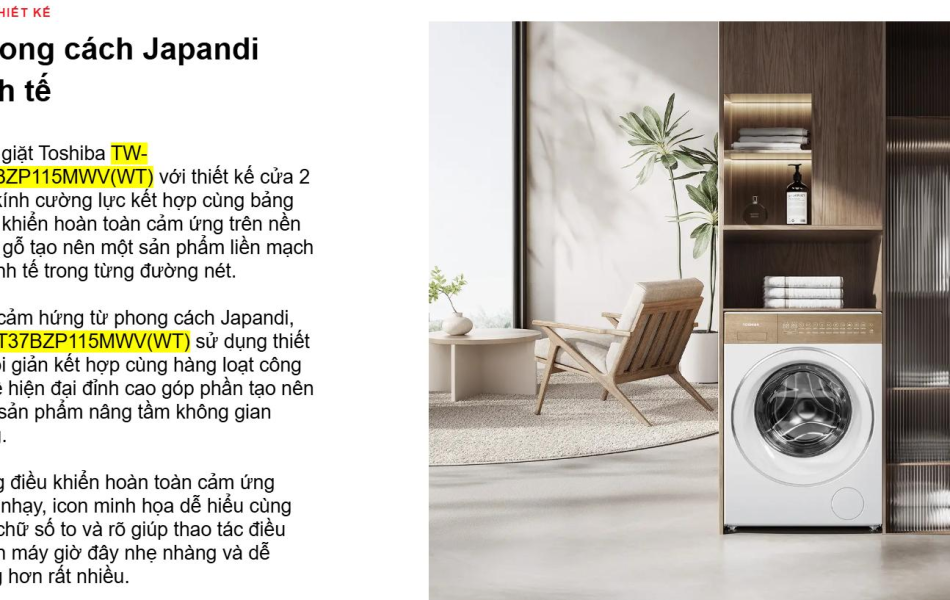 Máy giặt Toshiba Inverter 10.5kg TW-T37BZP115MWV(WT)