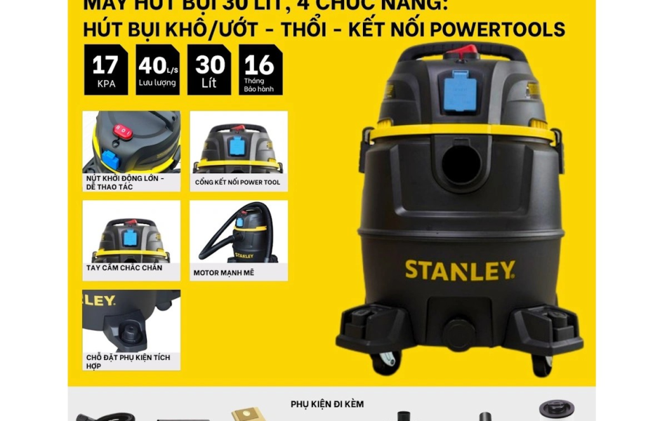 Máy hút bụi công nghiệp 4 chức năng Stanley SXV19403PE-8AB 30 lít